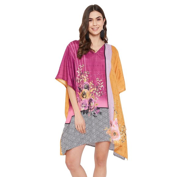 Gypsie Blu Women Tunic Cover Up Polyester with Sleeves Printed Mini Dress - Picture 3 of 9